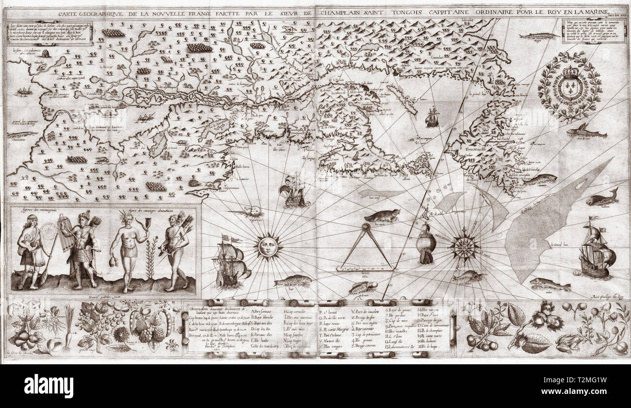 Samuel de Champlain geographische Karte von Neu Frankreich, ca. 1612 Stockfoto