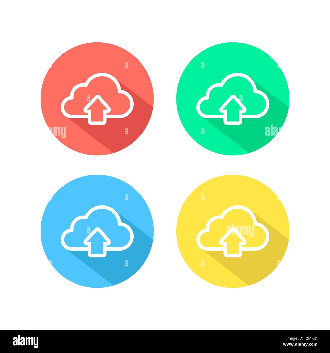 Kontur laden einfache Wolkensymbol. linear Symbol mit dünner Umrandung. Satz von weißen Icons mit langen Schatten. Stock Vektor