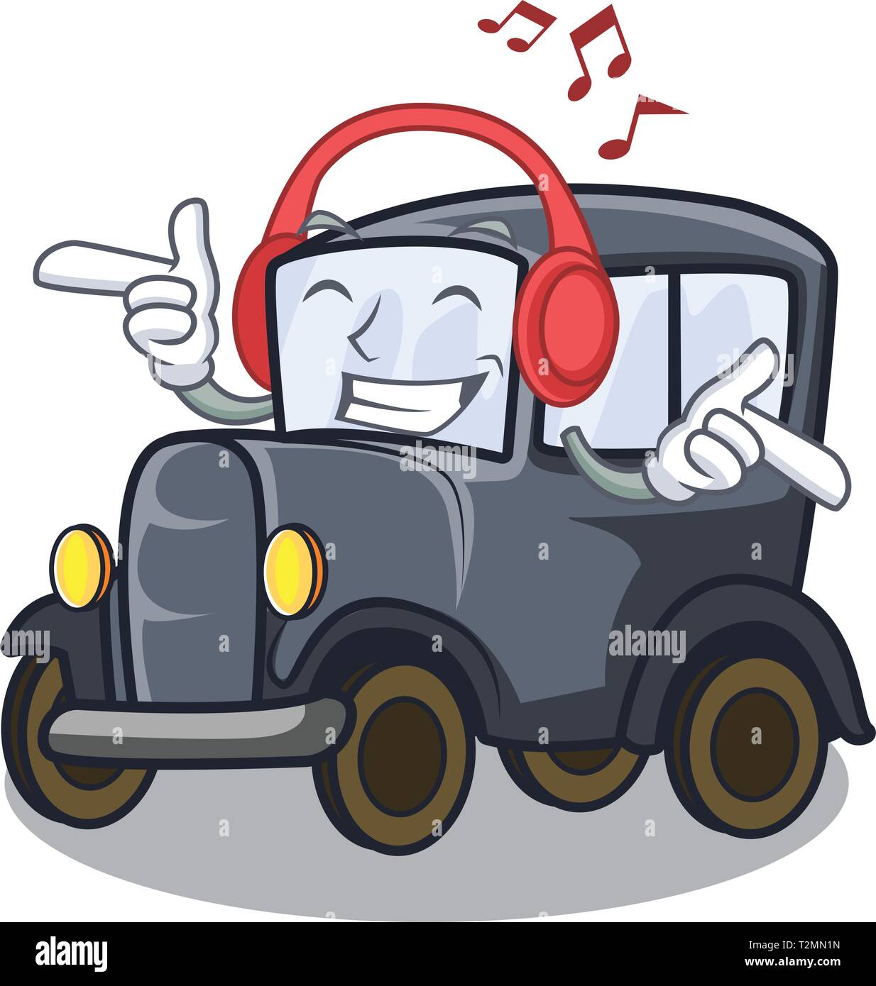Musik hören Alte cartoon Auto in der Garage Vector Illustration
