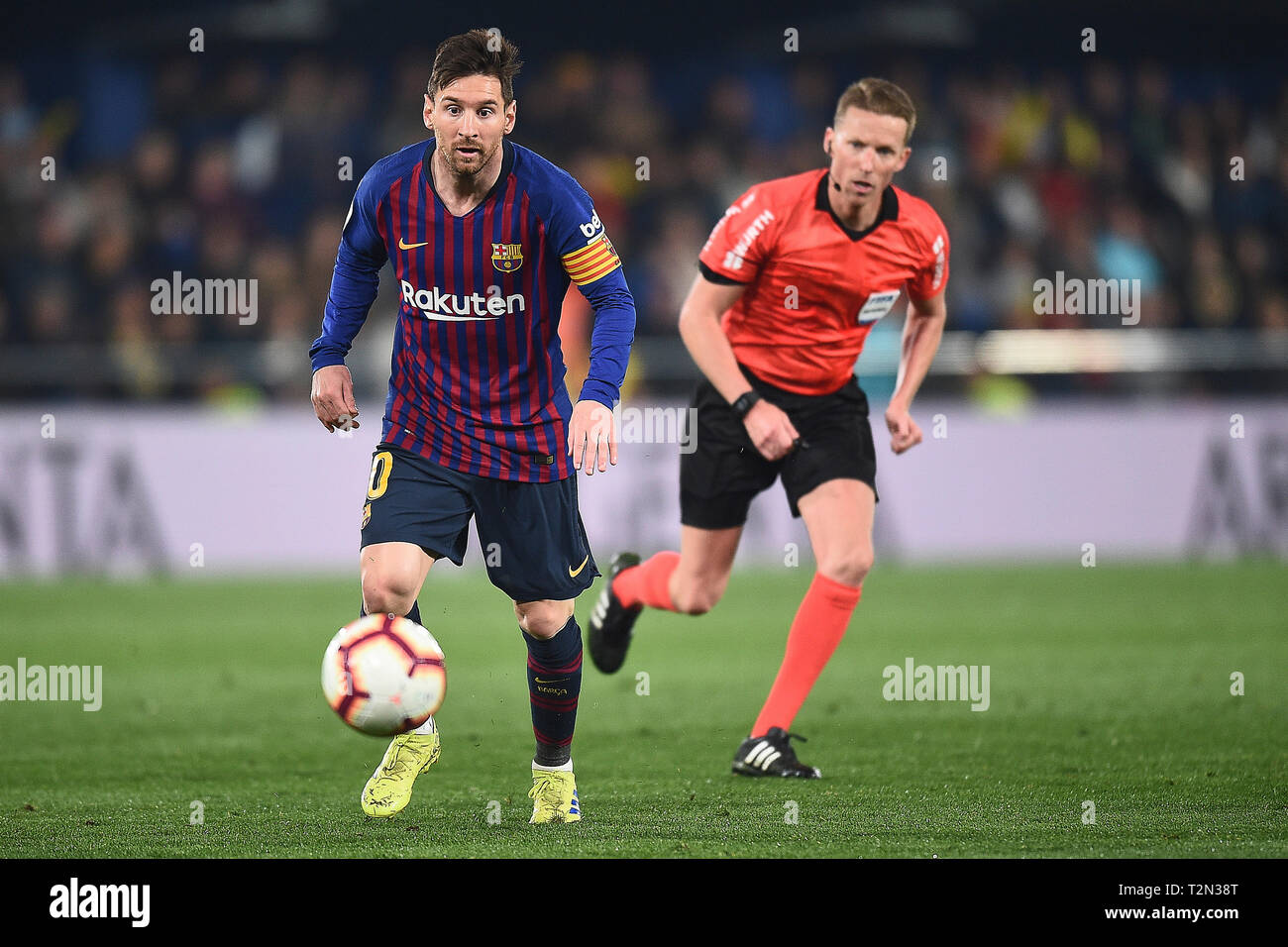 VILLARREAL, 02-04-2019. LaLiga 2018 / 2019 Datum 30. Villarreal-Barcelona. Lionel Messi vom FC Barcelona während des Spiels V Illarreal-Barcelona Stockfoto