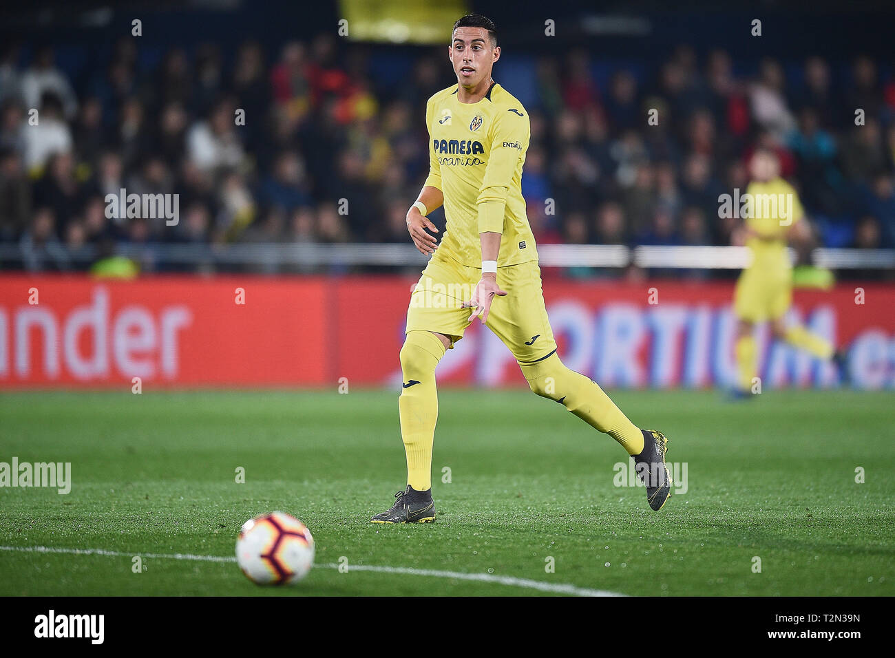 VILLARREAL, 02-04-2019. LaLiga 2018 / 2019 Datum 30. Villarreal-Barcelona. Funes Mori der Villarreal CF während des Spiels V Illarreal-Barcelona Stockfoto