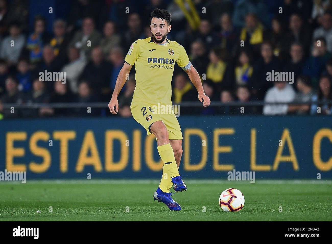 VILLARREAL, 02-04-2019. LaLiga 2018 / 2019 Datum 30. Villarreal-Barcelona. Manuel Morlanes von Villarreal CF während des Spiels V Illarreal-Barcelona Stockfoto