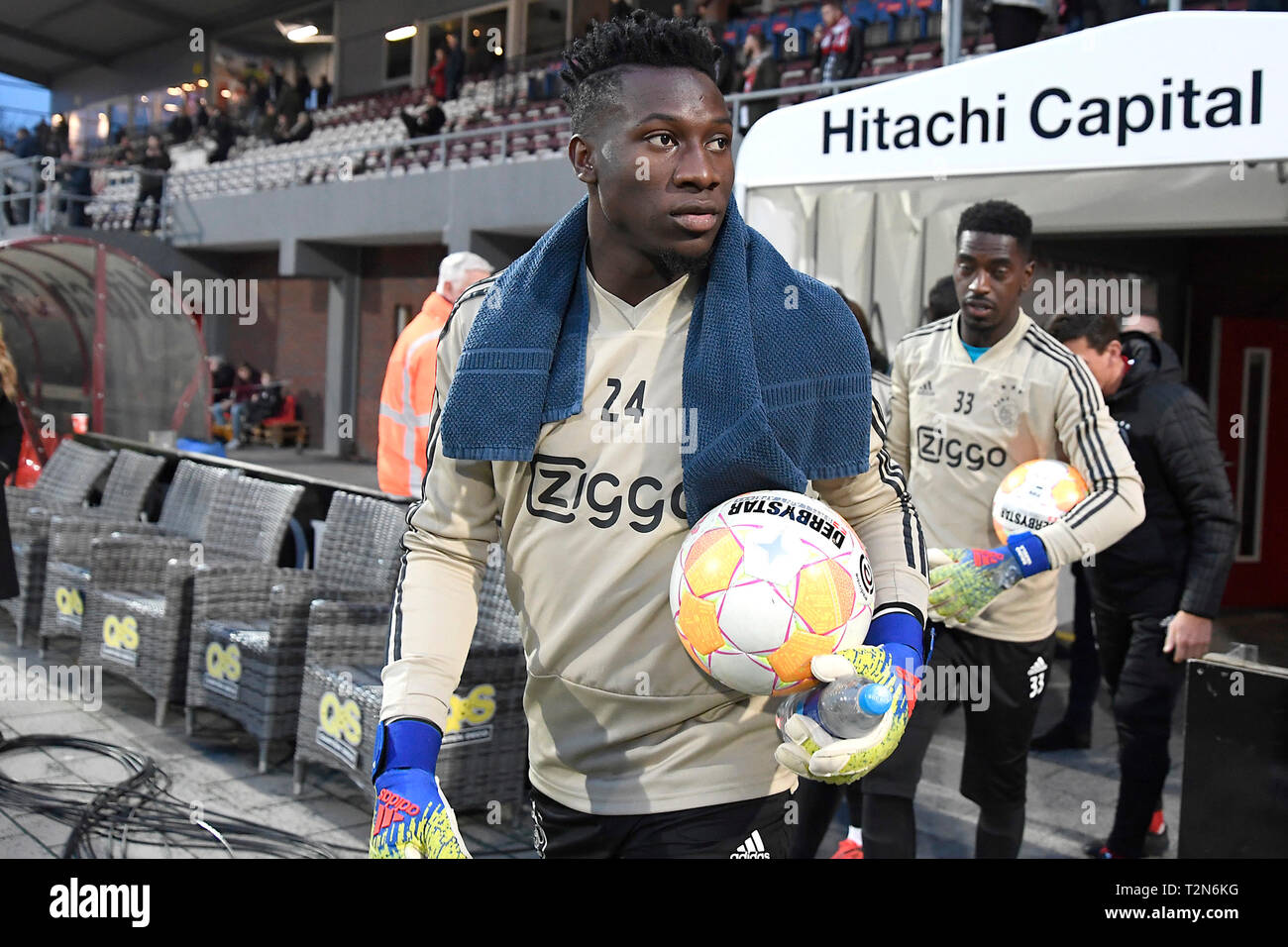 EMMEN, 03-04-2019, Oude Meerdijk Stadion, Saison 2018 / 2019, der niederländischen Eredivisie. Ajax-Torwart Andre Onana während des Spiels Emmen - Ajax. Stockfoto