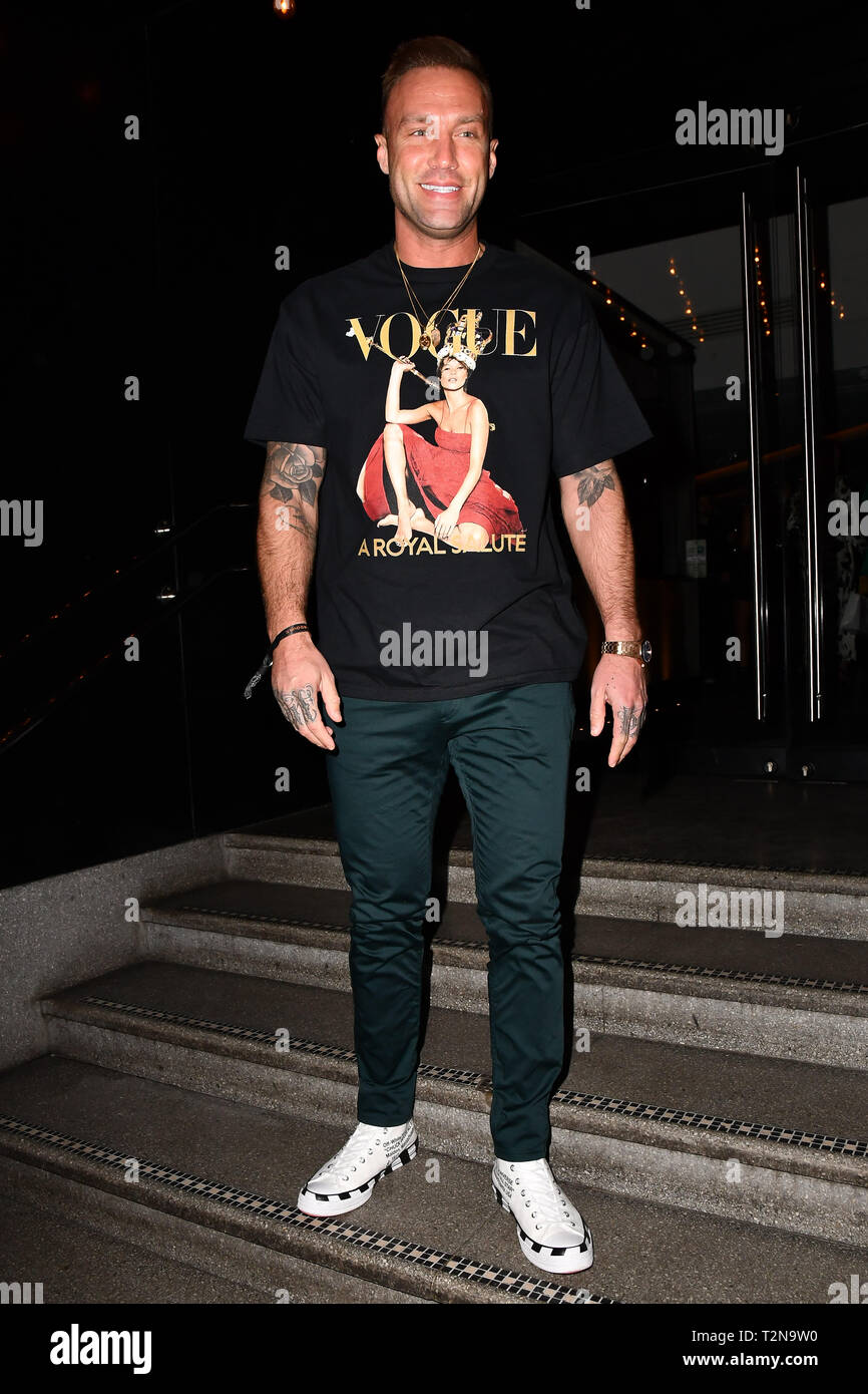 London, Großbritannien. 3. April, 2019. Calum Best TMA Talent Management Gruppe host Launch Party für Ihre neuen dating-APP, die Liste mit 100 Wardour Street am 3. April 2019, London, UK. Bild Capital/Alamy leben Nachrichten Stockfoto