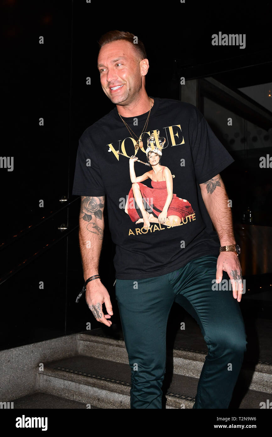 London, Großbritannien. 3. April, 2019. Calum Best TMA Talent Management Gruppe host Launch Party für Ihre neuen dating-APP, die Liste mit 100 Wardour Street am 3. April 2019, London, UK. Bild Capital/Alamy leben Nachrichten Stockfoto