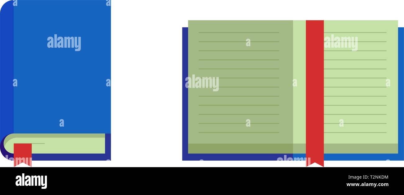 Geschlossen Offen Buch mit blauer Abdeckung rot Lesezeichen. Bildung flachbild Vektor isolierte Symbol Abbildung Stock Vektor