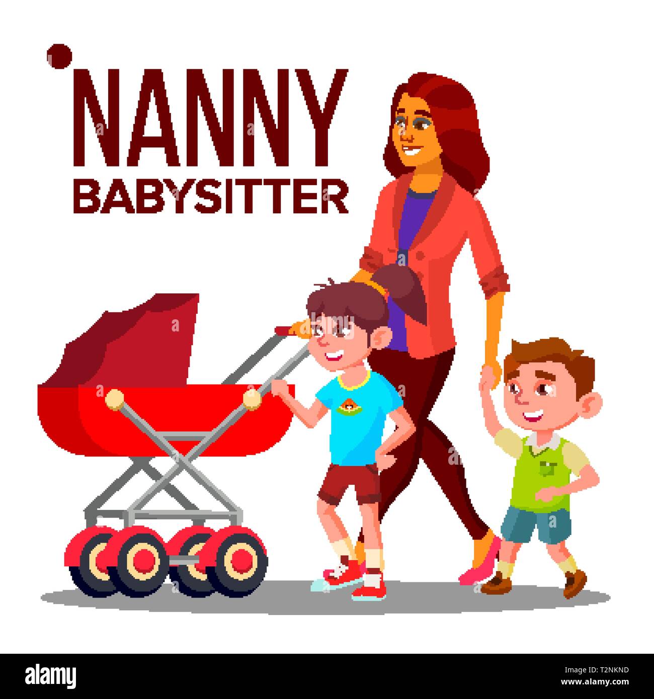 Nanny Frau Vektor. Babysitter, Kindermädchen mit Kindern. Pflege Familie.  Abbildung Stock-Vektorgrafik - Alamy