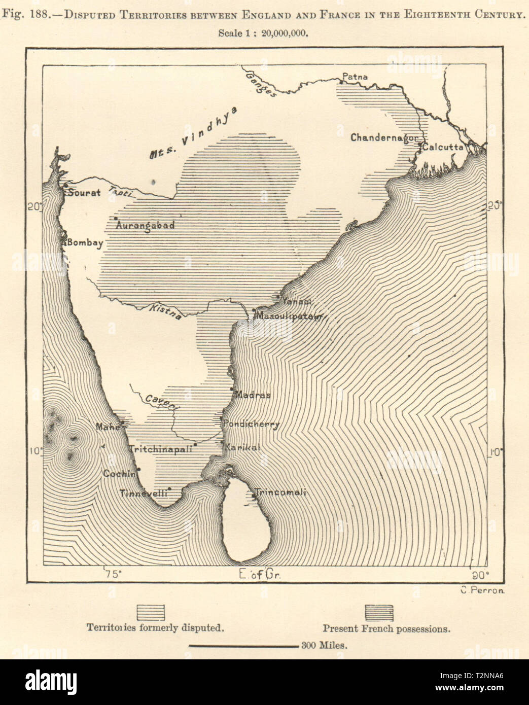 Indien. England und Frankreich umstrittenen Gebieten 18. Kartenskizze 1885 Stockfoto