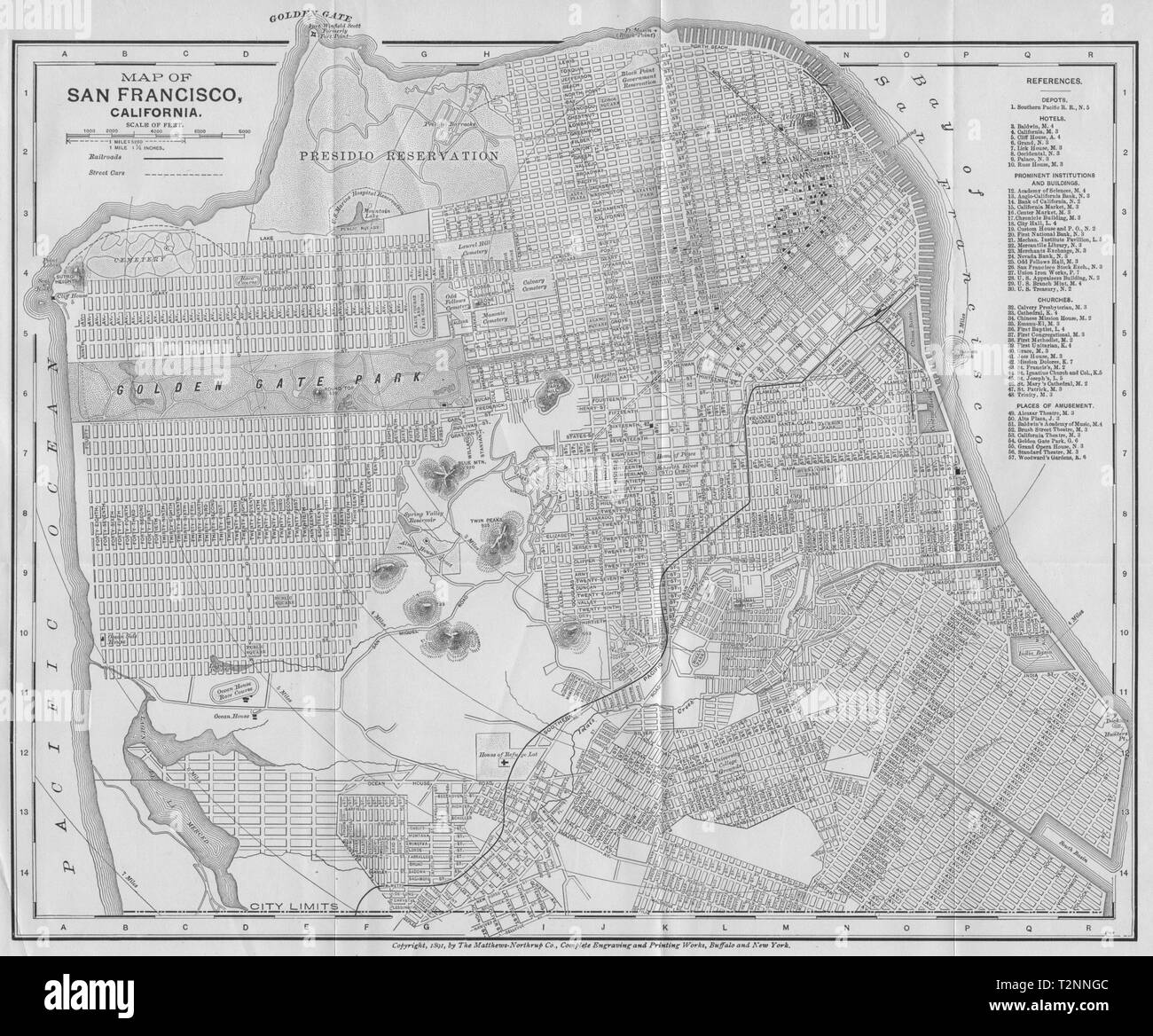 SAN FRANCISCO, Kalifornien. Stadt Stadtplan plan 1893 alte antike Grafik Stockfoto