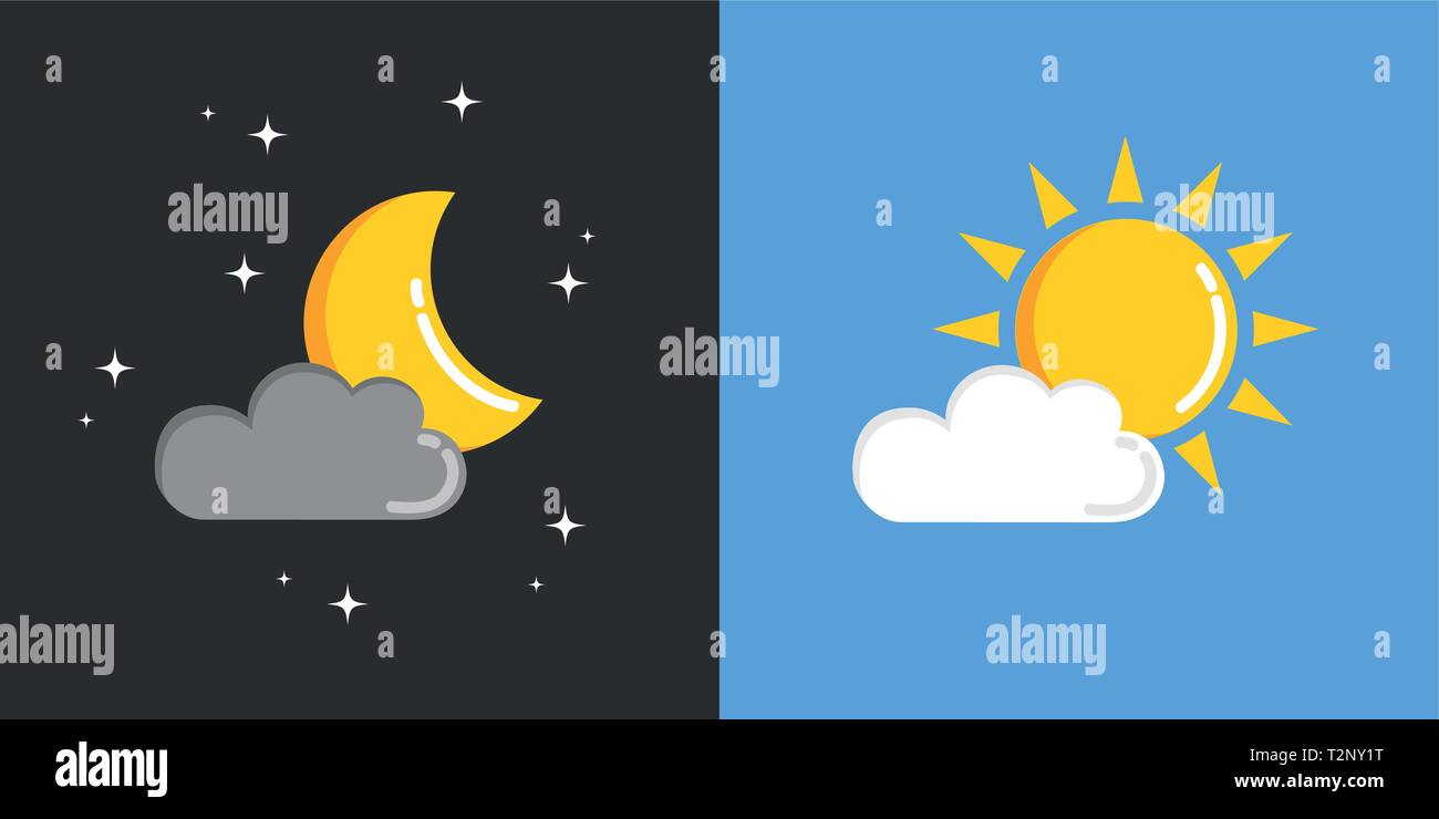 Sonne und Mond am Himmel Tag und Nacht Vektor-illustration EPS 10. Stock Vektor