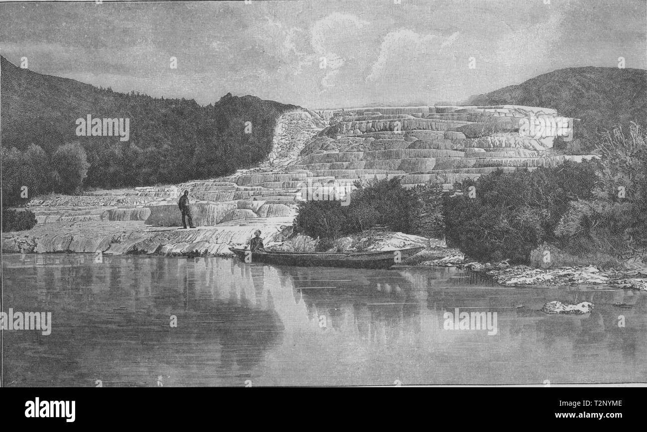 Die Rosa Terrasse, Rotomahana. Neuseeland 1890 alte antike Bild drucken Stockfoto