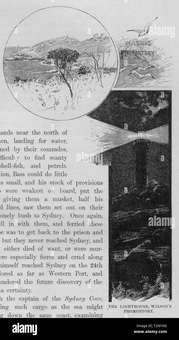 Der Leuchtturm, Wilson's Promontory. Explorers. Australien 1890 alten Drucken Stockfoto