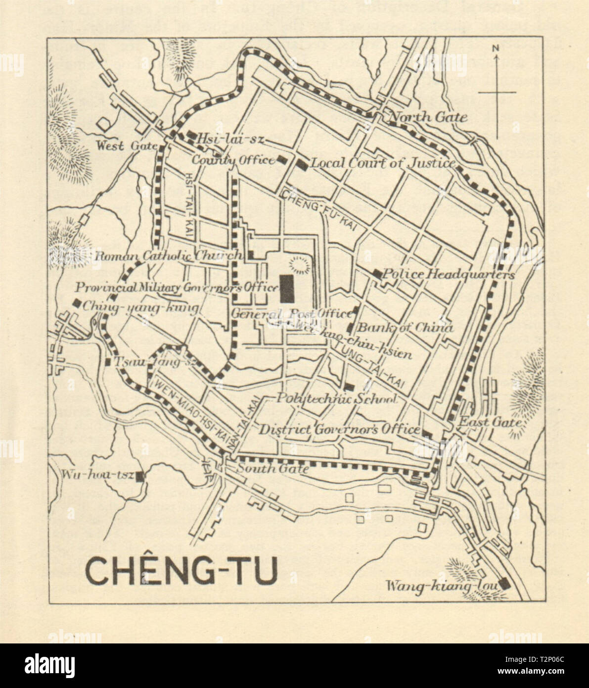 "Cheng-tu'. Chengdu antiken Stadt Skizze planen. China 1924 alte Karte Stockfoto