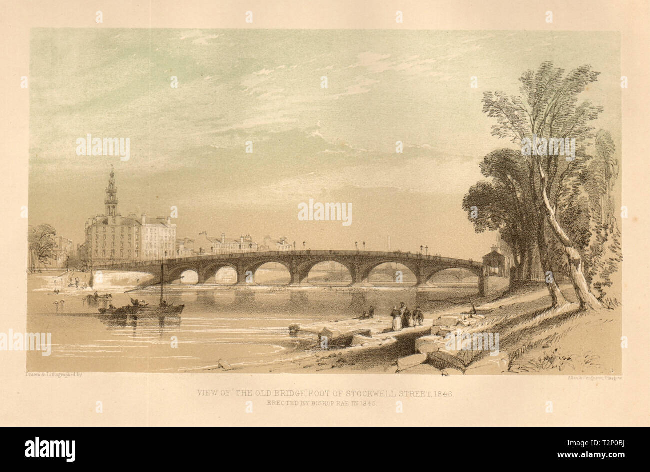 Blick auf die Alte Brücke, Fuß von Stockwell Street, 1846, Glasgow 1848 Drucken Stockfoto