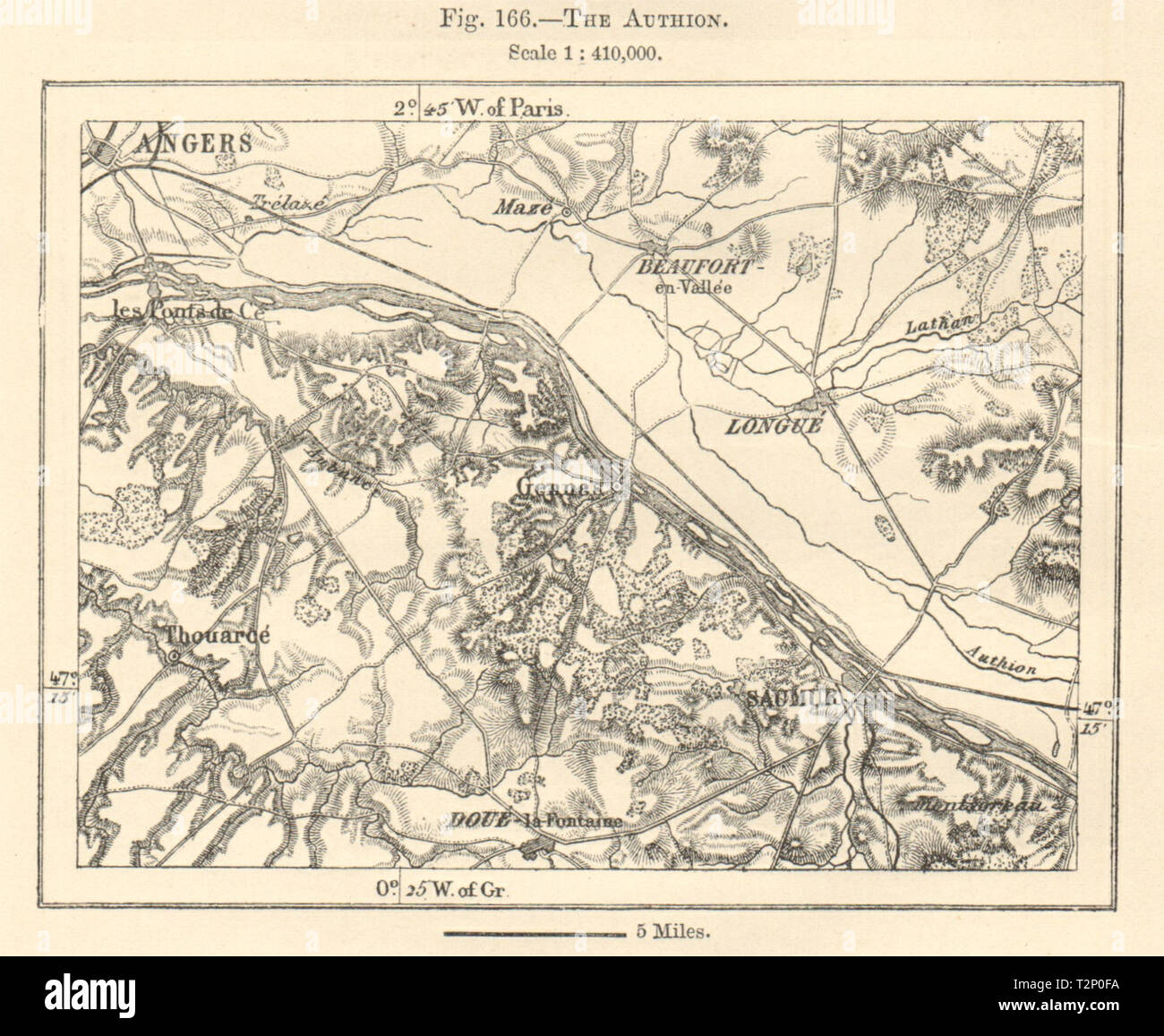 Die Authion. Angers Saumur. Maine-et-Loire Anjou Touraine. Kartenskizze 1885 Stockfoto