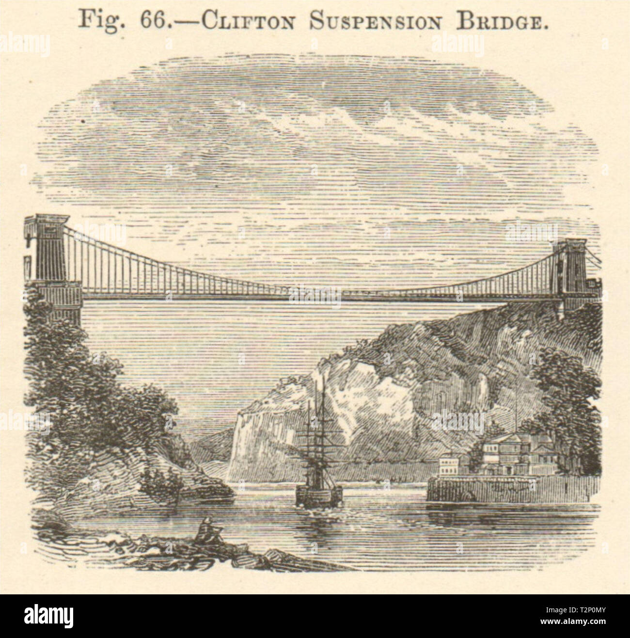 Clifton Suspension Bridge & Tall Ship passing unten. Bristol. Kleine 1885 Drucken Stockfoto