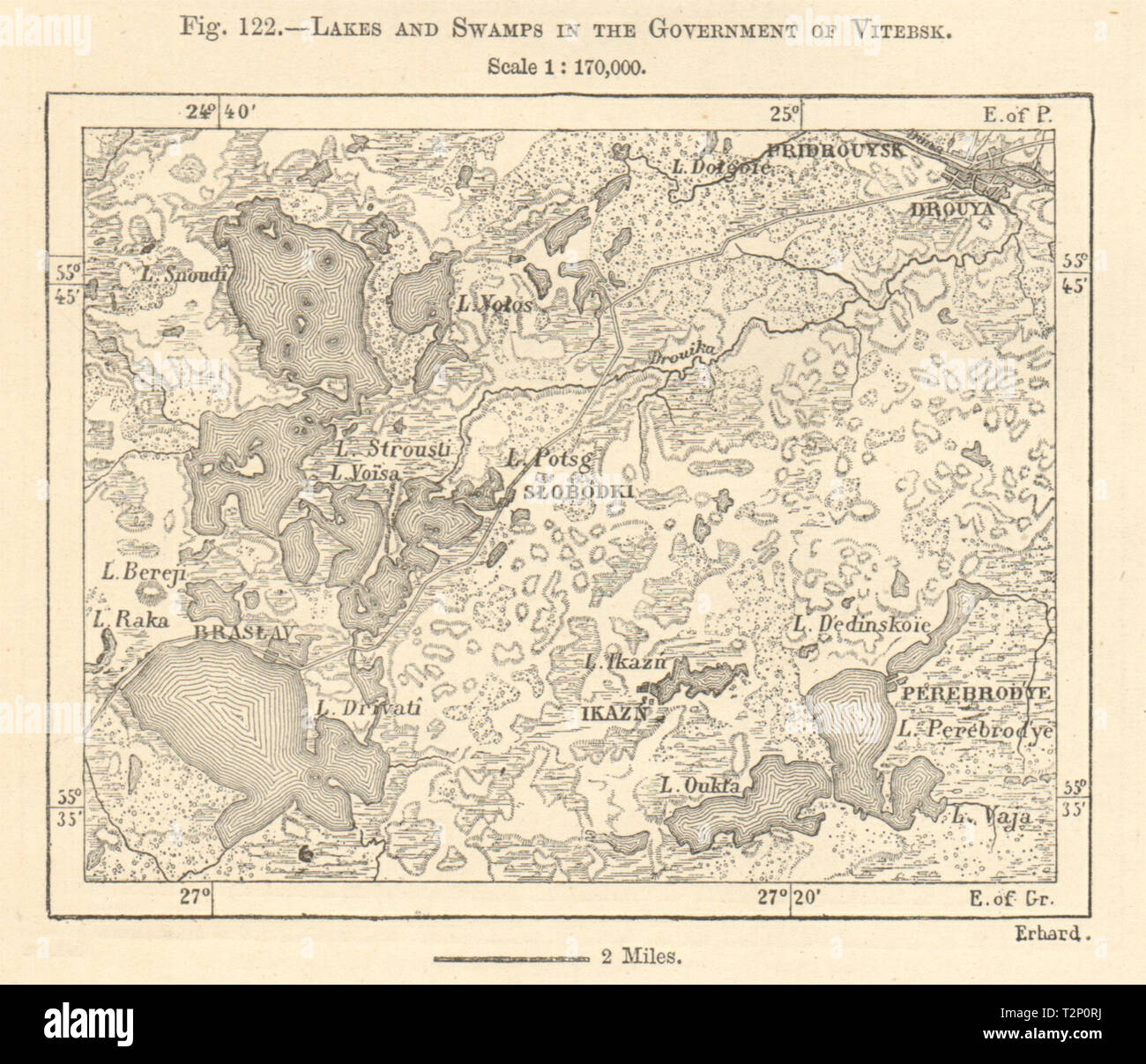 Braslav oder Bitetto Seen. Belarus. Kartenskizze 1885 alte antike plan plan Stockfoto