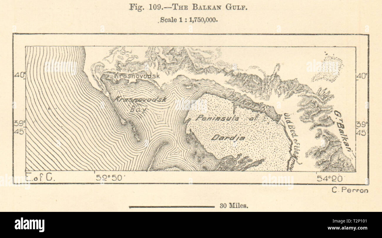Krasnovodsk/Turkmenbashi Golf. Dardzha. Turkmenistan. Kartenskizze 1885 Stockfoto