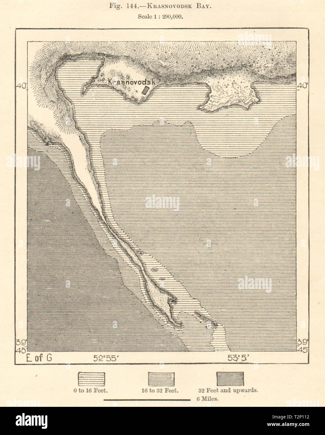 Krasnodovsk oder Turkmenbashi Golf, am Kaspischen Meer, Turkmenistan. Kartenskizze 1885 Stockfoto