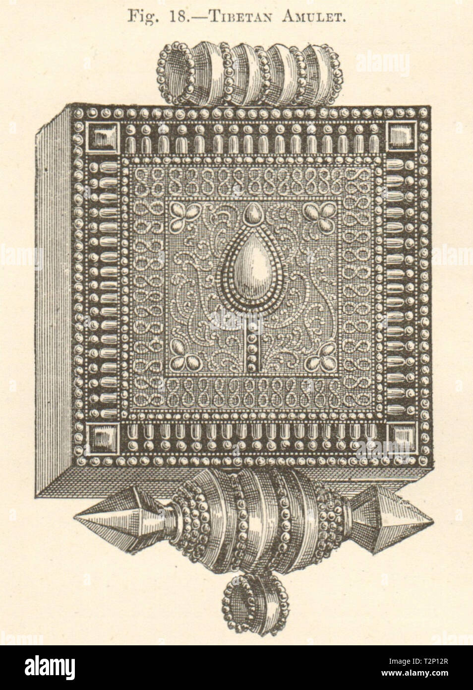 Tibetische Amulett. Ornament Buddhismus. China. Dekorativ. Kleine 1885 alten Drucken Stockfoto