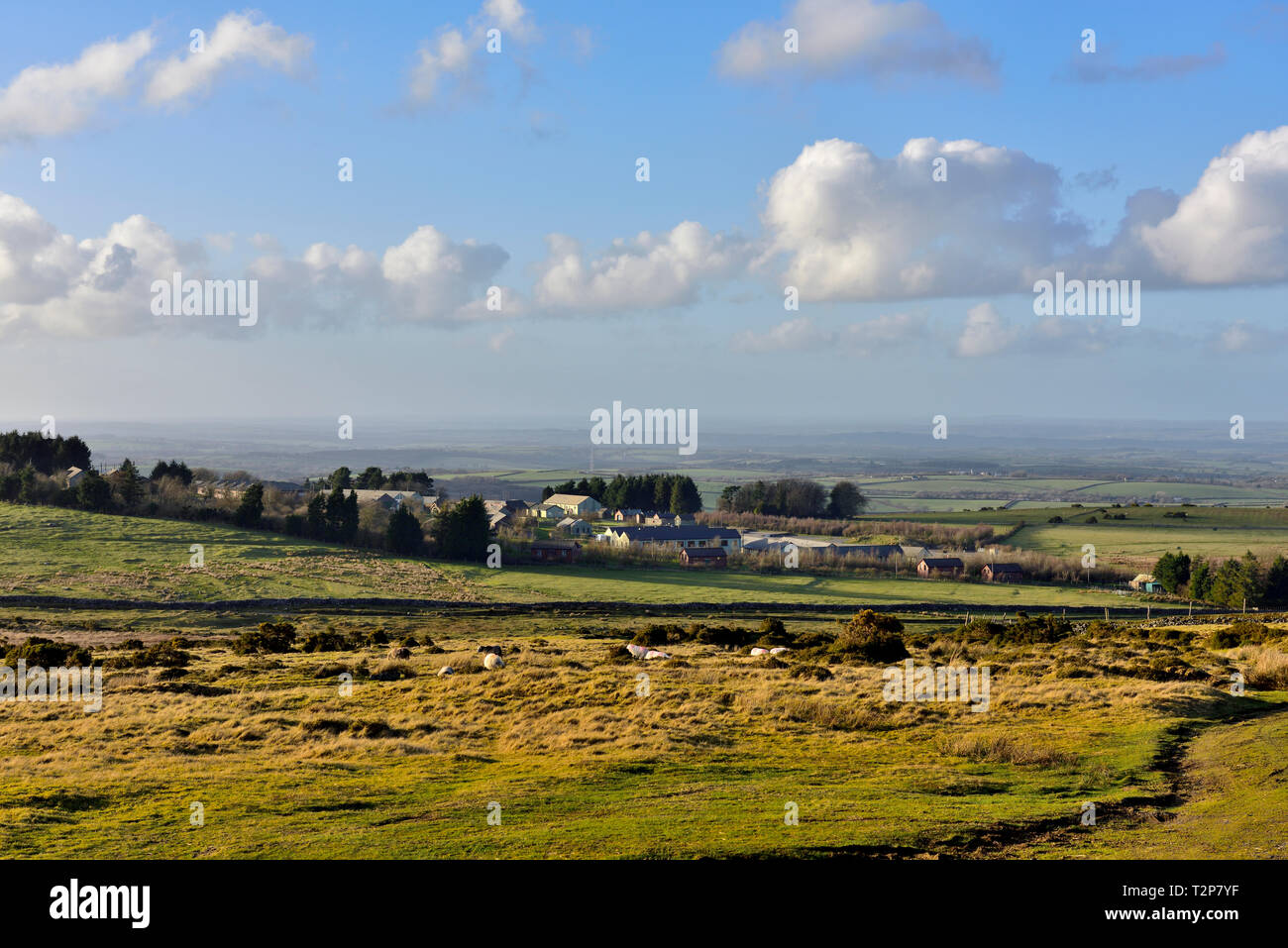 Dartmoor moorland Suchen über offene Heide in Richtung Okehampton Camp Training Center, Devon Stockfoto