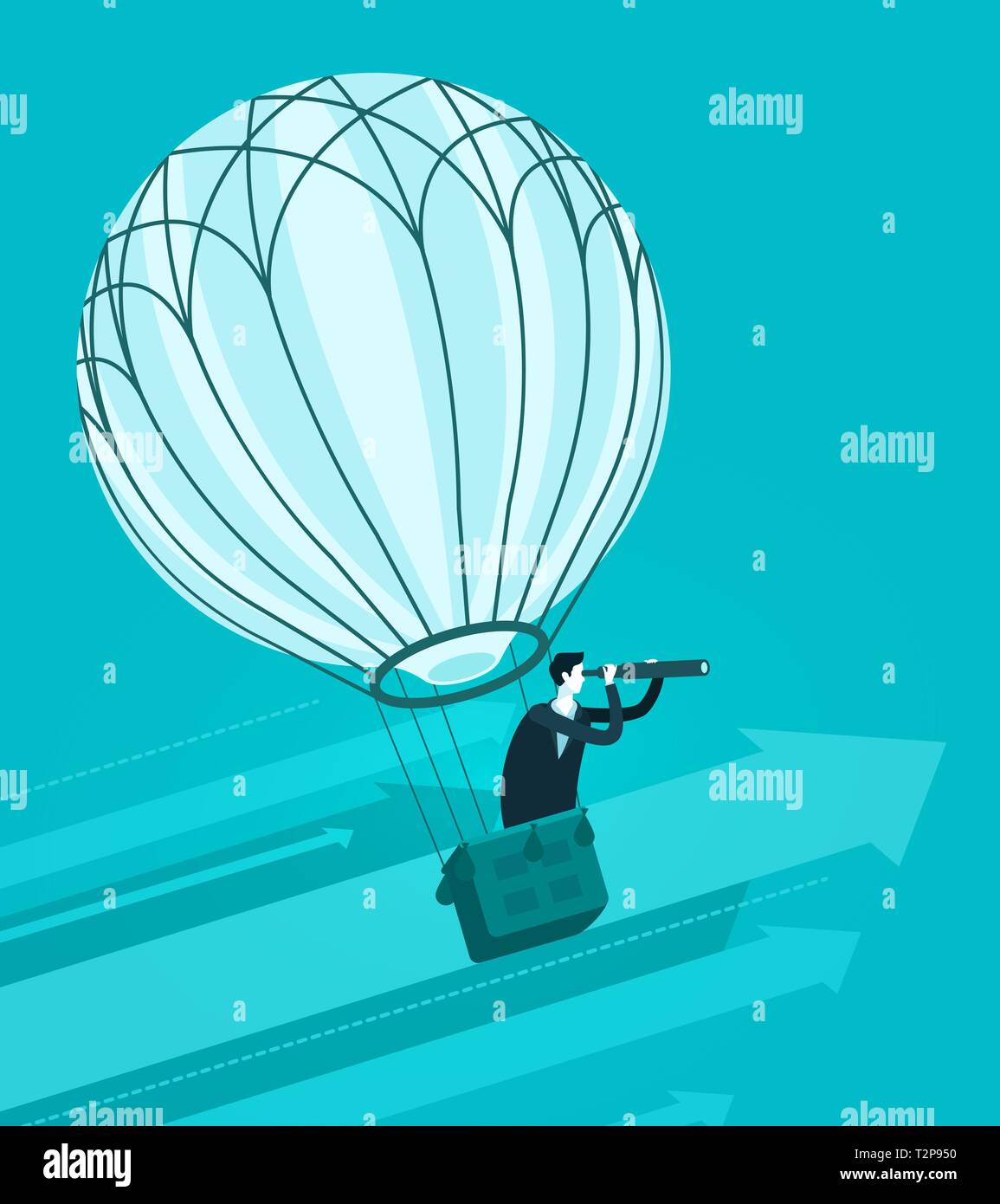 Unternehmer im Heißluftballon fliegen. Business Konzept. Vector Illustration Stock Vektor