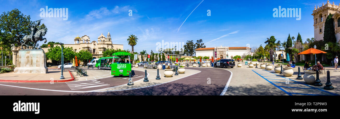 März 19, 2019 San Diego/CA/USA - Landschaft in Plaza de Panama, Balboa Park Stockfoto