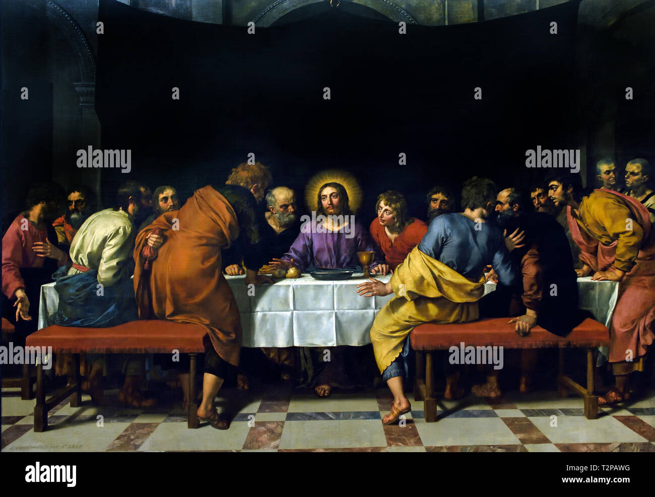 Das letzte Abendmahl, das letzte Mahl Jesu mit seinen Jüngern, Frans Pourbus der Jüngere 1569 - 1622, Belgien, Belgien, Flämische. (Für den Altar der Kirche von Saint-aquillin in Paris lackiert) Stockfoto