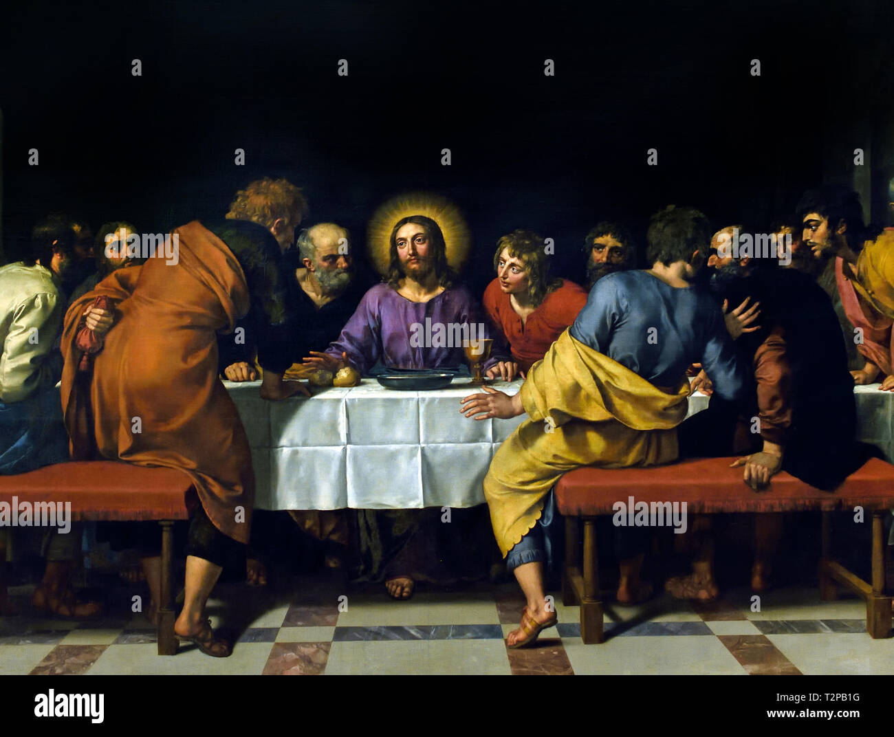 Das letzte Abendmahl, das letzte Mahl Jesu mit seinen Jüngern, Frans Pourbus der Jüngere 1569 - 1622, Belgien, Belgien, Flämische. (Für den Altar der Kirche von Saint-aquillin in Paris lackiert) Stockfoto