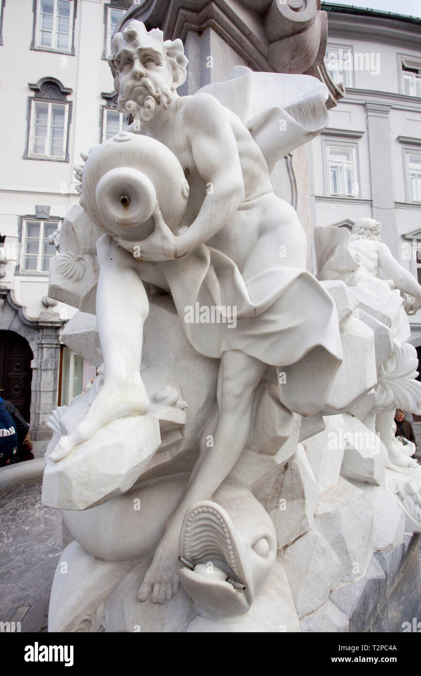 Robba Brunnen (Robbov vodnjak) auch als der Brunnen der Krainer Flüsse bekannt Stockfoto