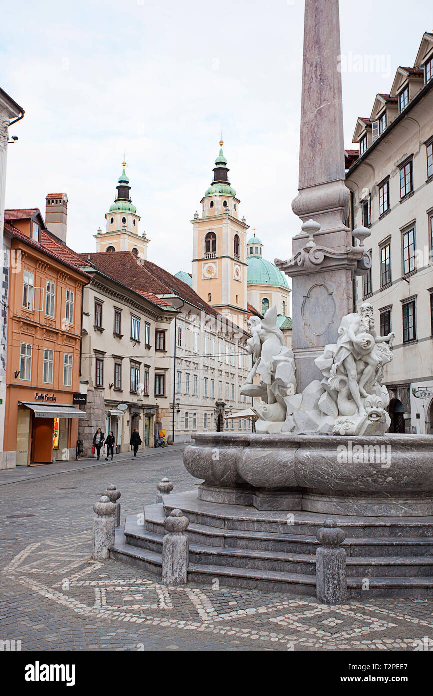 Robba Brunnen (Robbov vodnjak) auch als der Brunnen der Krainer Flüsse bekannt Stockfoto