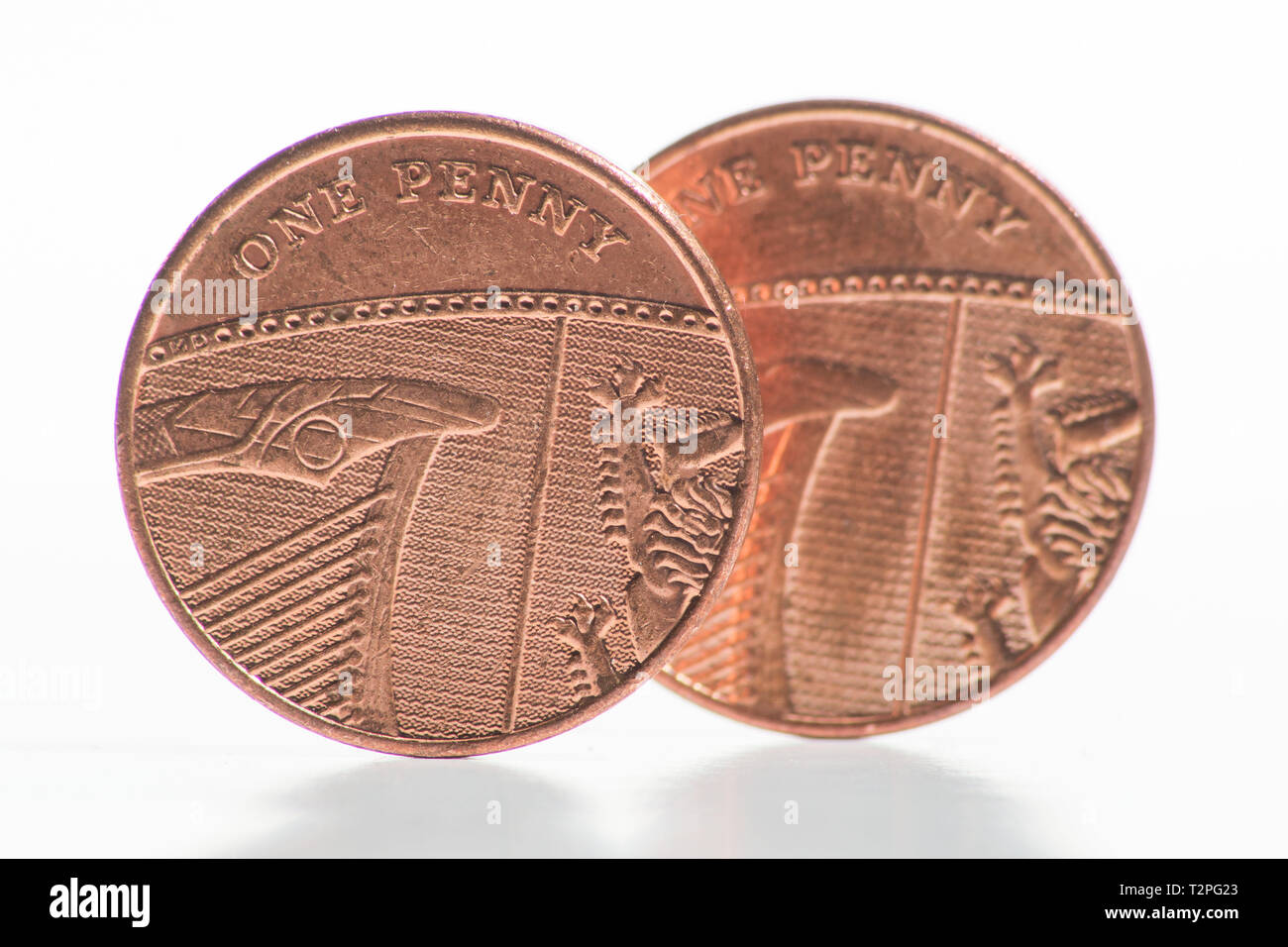 Münzen. Die 1 Cent Stück. Dies ist die kleinste Stückelung in den Sterling Währung. Stockfoto