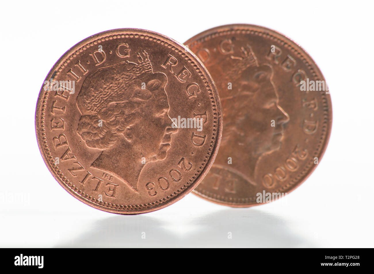 Münzen. Die zwei Pence Stück. Dies ist der zweite kleinster Stückelung in den Sterling Währung. Stockfoto