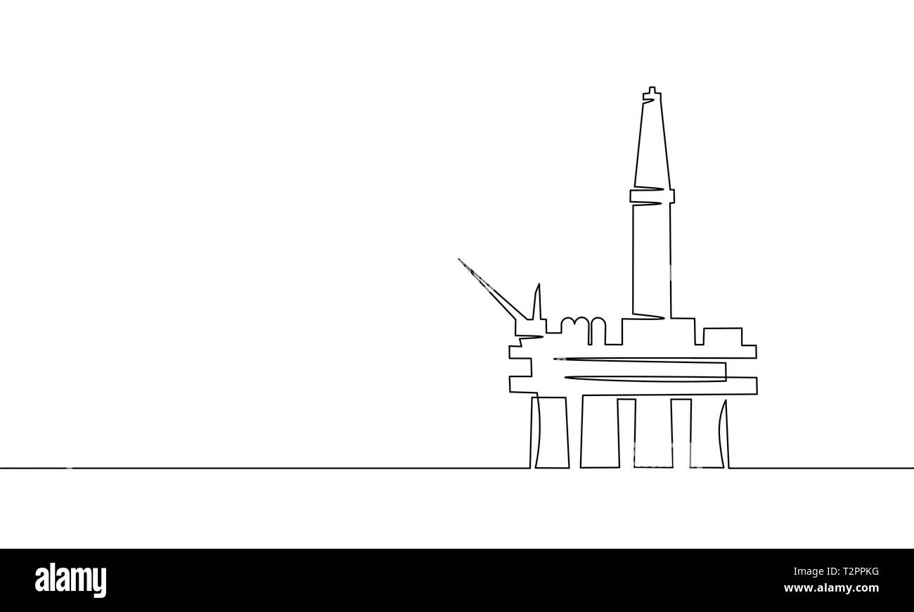 Eine durchgehende Linie kunst Ozean Ölplattform. Finanzen Wirtschaft benzin Produktion. Petroleum fuel industry offshore Extraktion Ladebäume eine Skizze skizzieren d Stock Vektor