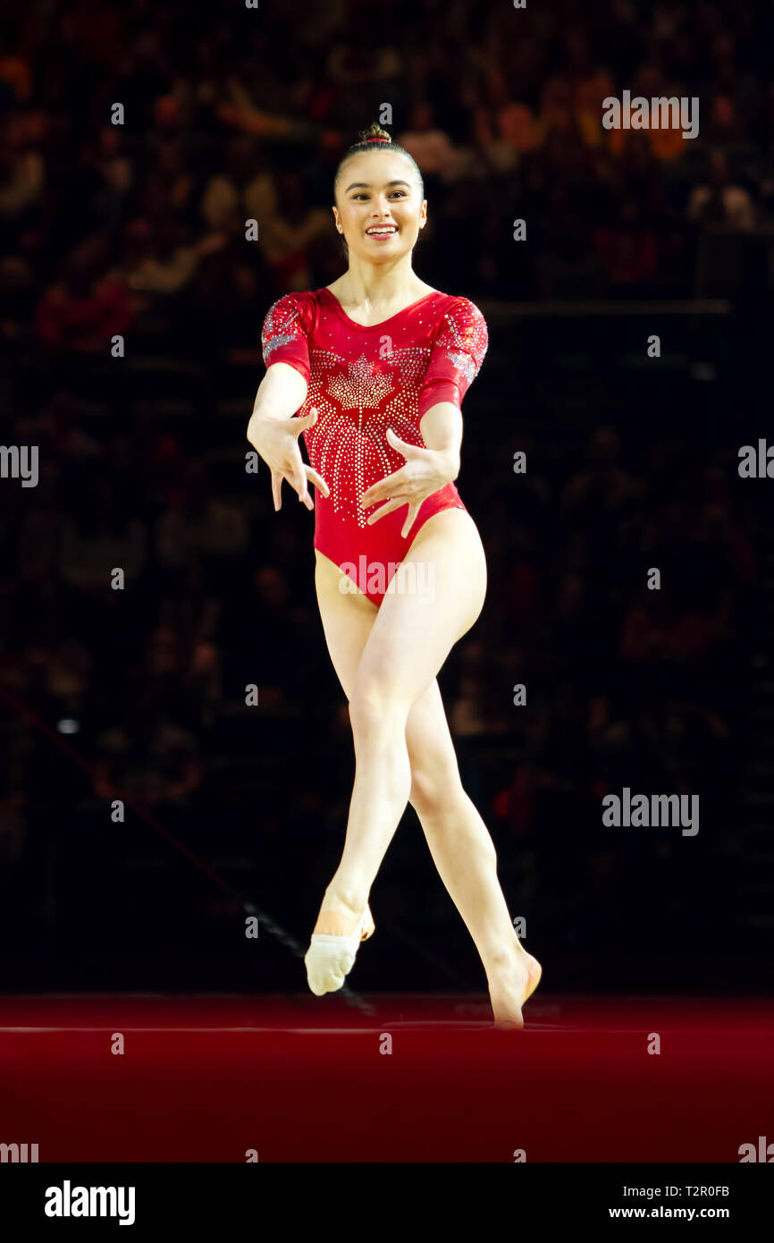 Birmingham, England, UK. 23. März, 2019. Kanadas Victoria-Kayen Woo in Aktion während der Frauen, Wettbewerb, während der 2019 Gymnastik Welt Stockfoto