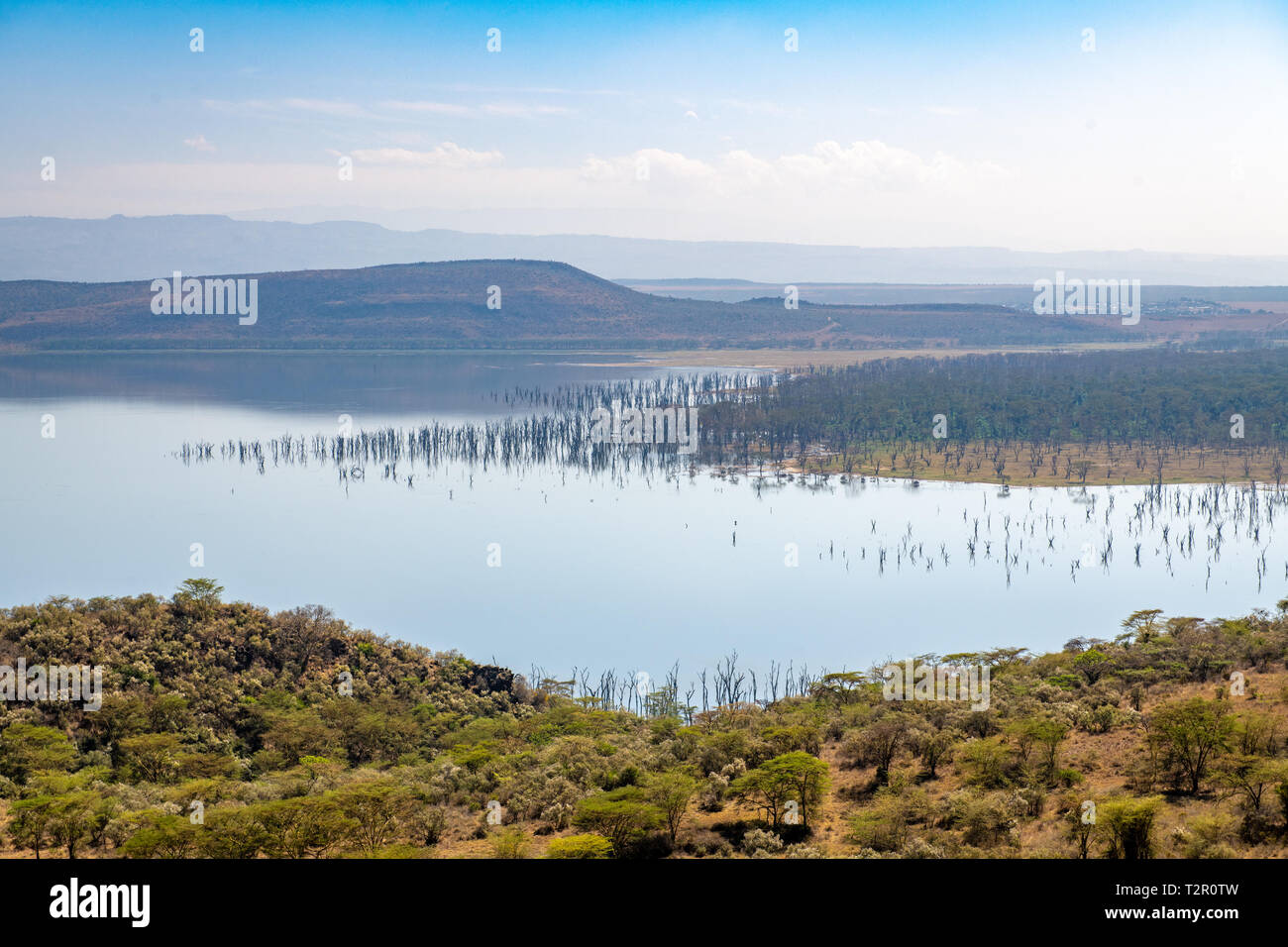 Eine Landschaft Blick auf den Lake Nakuru Nationalpark vom Baboon Cliff, Kenia Stockfoto