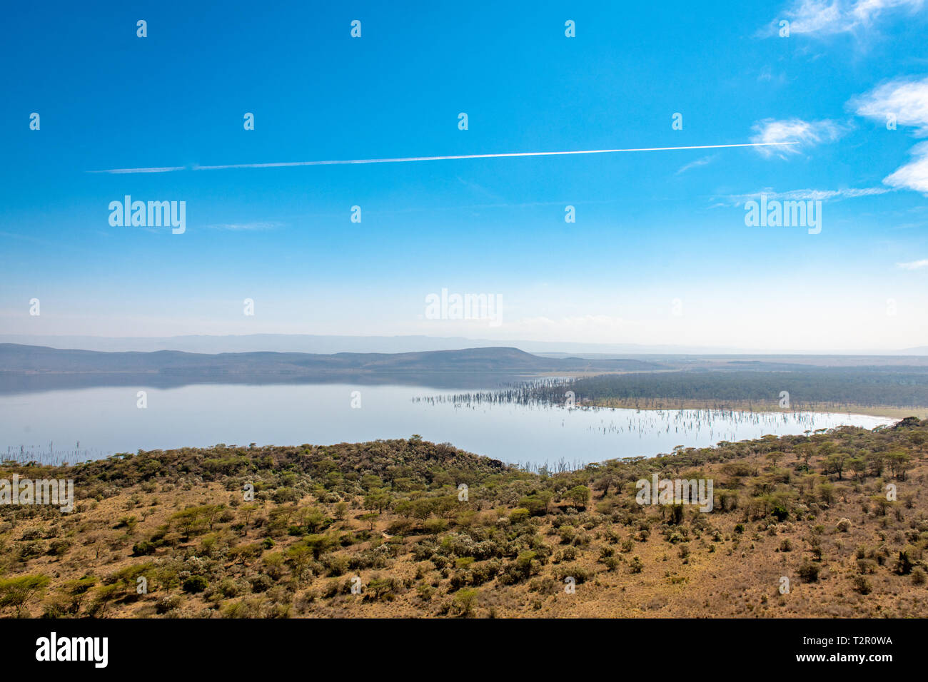 Eine Landschaft Blick auf den Lake Nakuru Nationalpark vom Baboon Cliff, Kenia Stockfoto