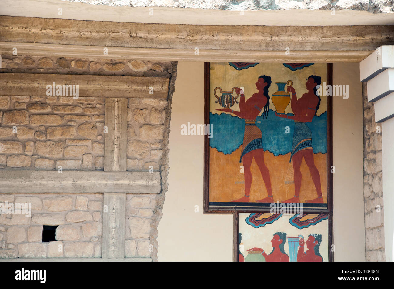 Minoische Wandmalerei einer Prozession. Knossos, Kreta, Griechenland Stockfoto
