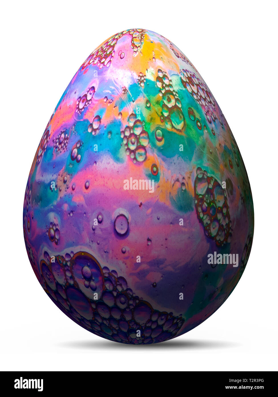Bunte genial bemalte Ei mit Aquarell Imitation, 3D-Rendering auf weißem Hintergrund Stockfoto