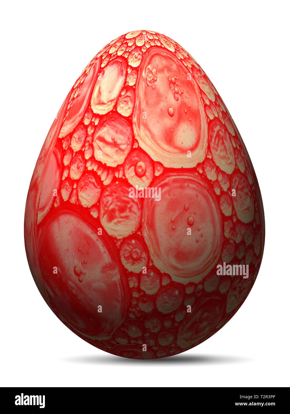 Bunte geniale rot bemalt Ei mit Aquarell Imitation, 3D-Rendering auf weißem Hintergrund Stockfoto