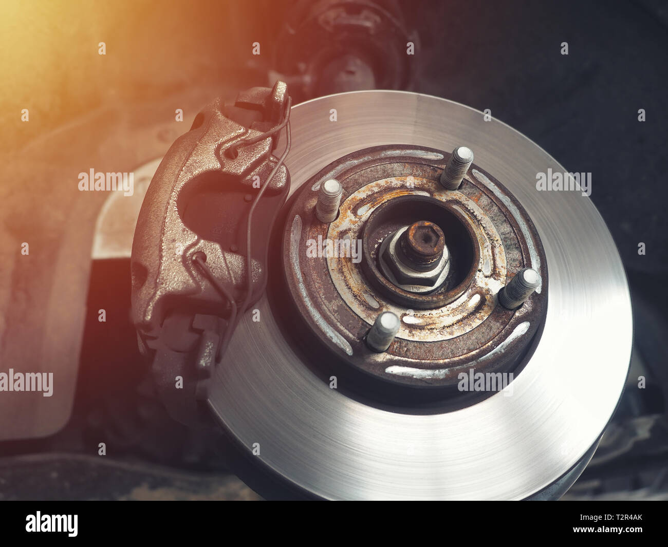 Auto Bremsscheibe ohne Räder closeup Stockfoto