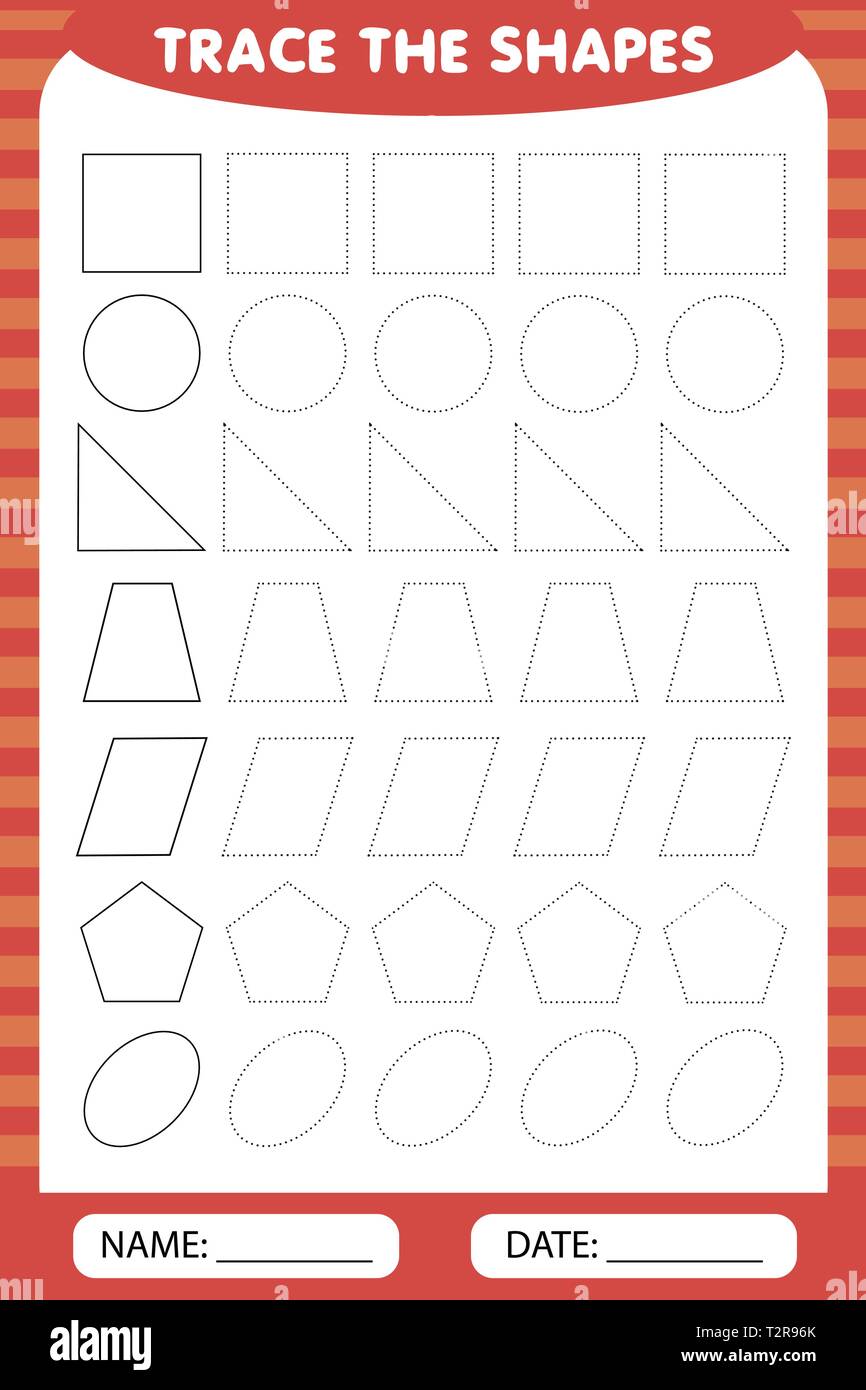 Lernen für Kinder, Zeichnung Aufgaben. Die geometrischen Formen um die Kontur nachzeichnen. Stock Vektor