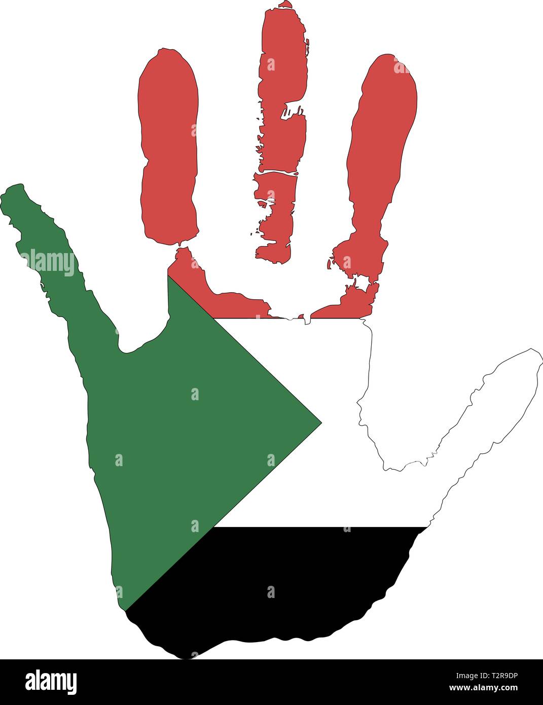 Rot Weiss Schwarz Grun Die Farbe Der Flagge Vektor Handabdruck In Form Von Der Flagge Des Sudan Stock Vektorgrafik Alamy