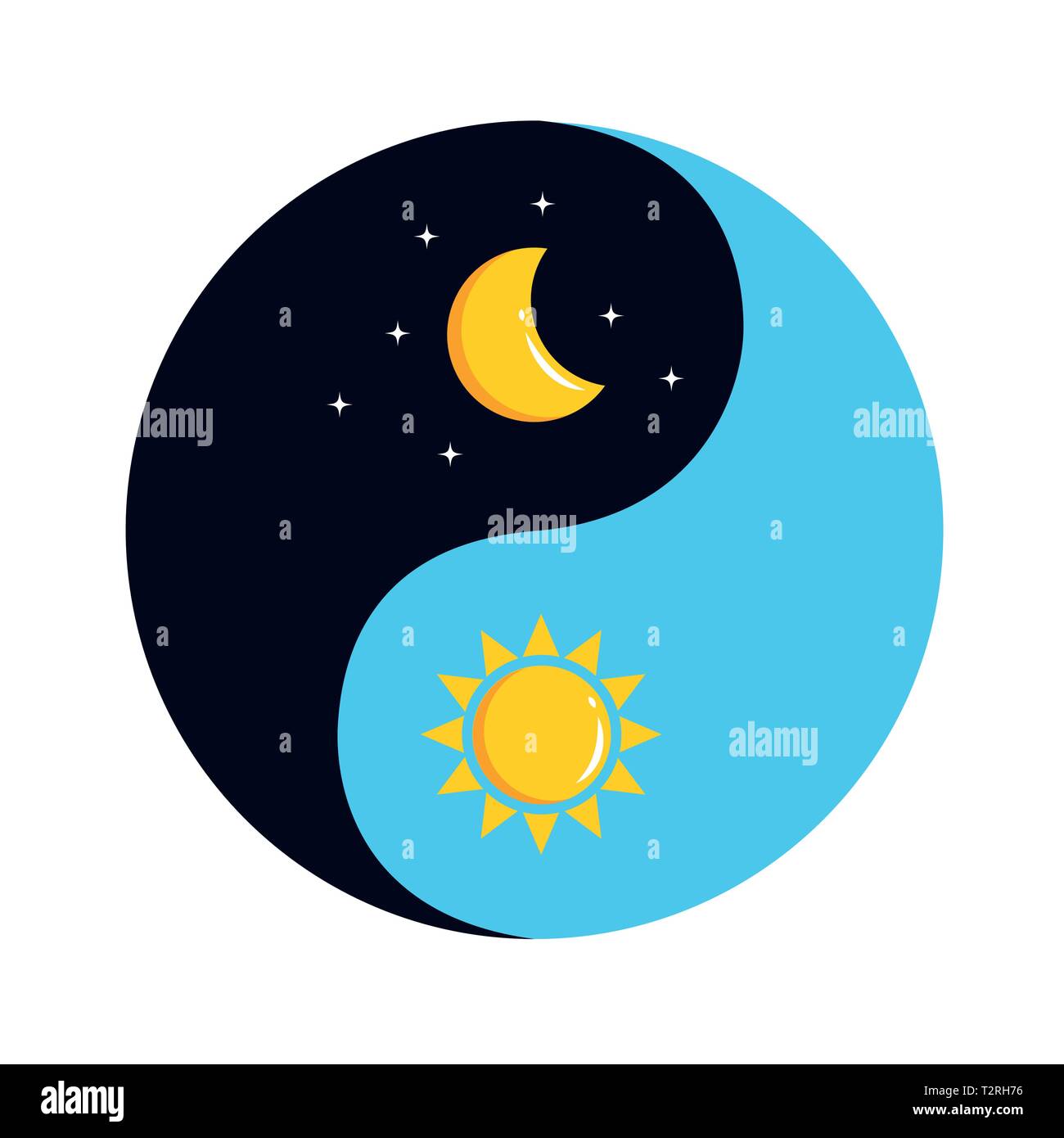 Sonne und Mond am Himmel yin und yang Tag und Nacht Vektor-illustration EPS 10. Stock Vektor