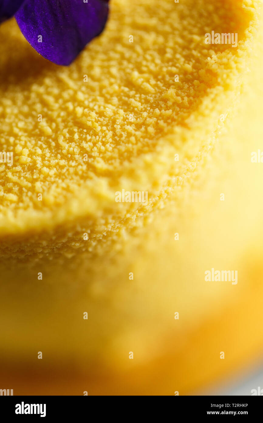 Köstliche Dessert mit Geschmack von Mango, mit violett eingerichtet Schuß schließen schließen. Dessert auf eine weiße Untertasse in einem Restaurant Stockfoto