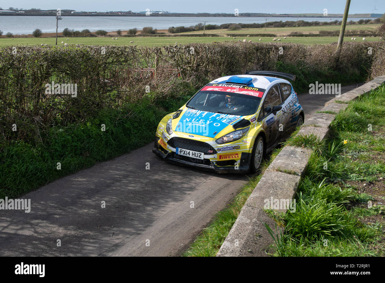 Alex Laffrey in seinem Ford Fiesta R5 fahren auf den zweiten Platz in der Gesamtwertung der Legende Brände North West Etappen Rallye 2019 Stockfoto