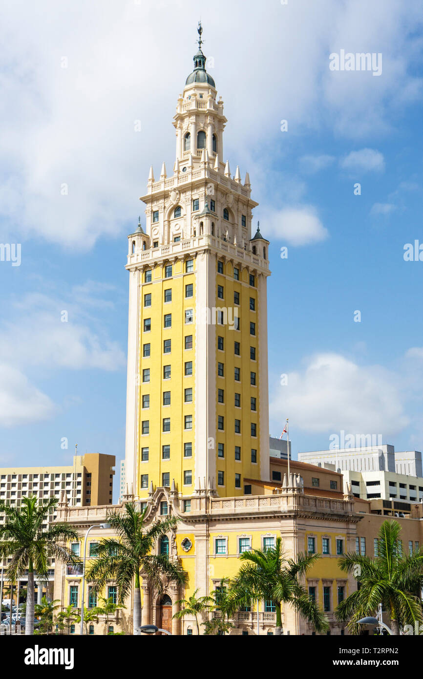 Miami Florida, Biscayne Boulevard, Freedom Tower, Gebäude, Spanische Renaissance-Wiedergeburt, Schultze & Weaver, erbaut 1925, verziert, Symbol. Kubanische Flüchtlinge,Exil,i Stockfoto