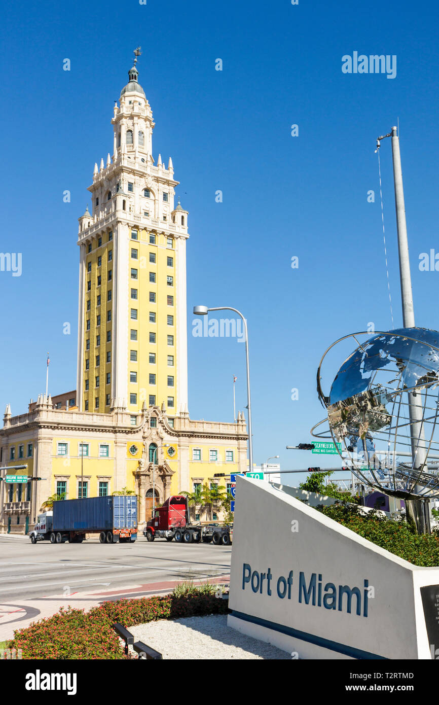 Miami Florida, Biscayne Boulevard, Freedom Tower, spanische Renaissance-Architektur, Schultze & Weaver, erbaut 1925, verziert, Symbol. Kubanische Flüchtlinge, exi Stockfoto
