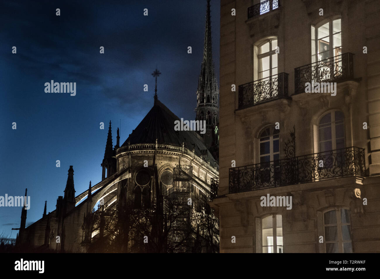 Abendliche Blick von Notre Dame auf der Ile Saint Louis, Paris Stockfoto