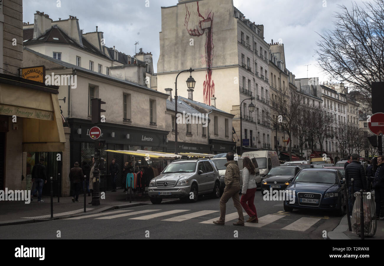 Pariser Straße im Marais Stockfoto